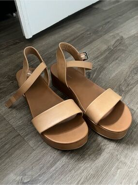 American Eagle Outfitters Tan Platform Sandals with Ankle Strap
